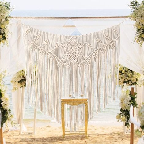 Tenture murale en macramé, tapisserie tissée, art mural bohème chic, décoration artisanale pour maison, ornement mural perlé (100 x 96 cm) (1/5)