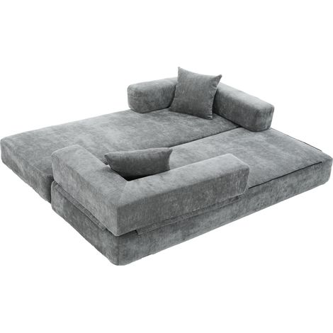 Sofá modular de chenilla gris oscuro con espuma y bolsillos laterales (1/5)