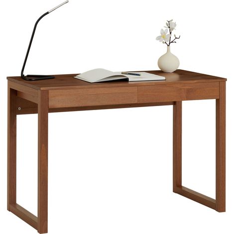 Idimex – Bureau droit en pin massif lasuré châtaigne – 2 tiroirs de rangement – Dimensions 75 x 110 x 54 cm – Design scandinave épuré (1/4)