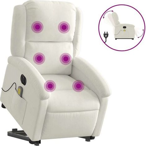 Chaise longue électrique avec massage intégré – Fauteuil relax en velours crème, réglable en hauteur et inclinaison, idéal pour salon ou chambre (1/5)