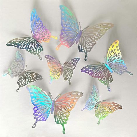 12 autocollants papillons ajourés pour la décoration de gâteaux d'anniversaire, autocollants papillons en cristal à effet 3D, décorations de gâteaux papillon exquises. (1/4)