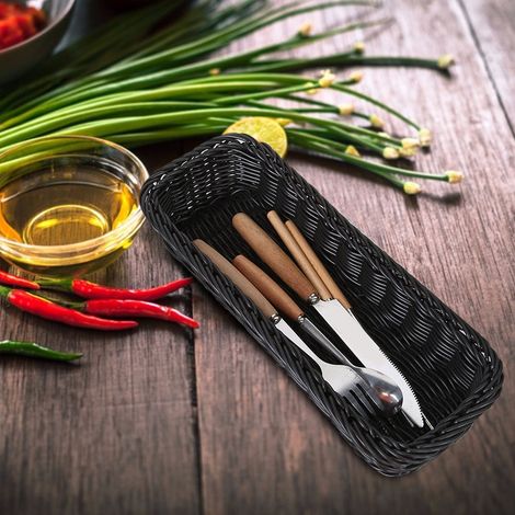 Panier de rangement innovant pour baguettes, couverts de table de restaurant, porte-fourchettes et cuillères, noir, taille L (300 x 110 x 70 mm). (1/5)