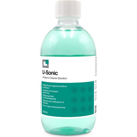 ERRECOM U-Sonic, Detergente Concentrato per Apparecchiature a Ultrasuoni per Pulizia intensiva e delicata di Gioielli, Occhiali, Apparecchi Ortodontici, Piccoli Accessori, Componenti Meccanici, 500 ml (1/2)