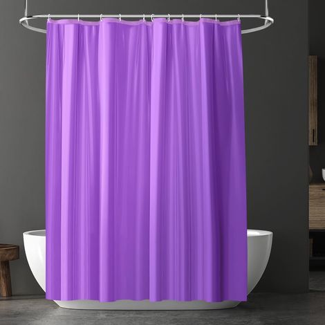 Rideau de douche en PEVA - Anti-moisissure - Imperméable - Séchage rapide - Lavable - 180 x 180 cm - Avec 12 anneaux de rideau de douche - Pour baignoire - Violet (1/5)