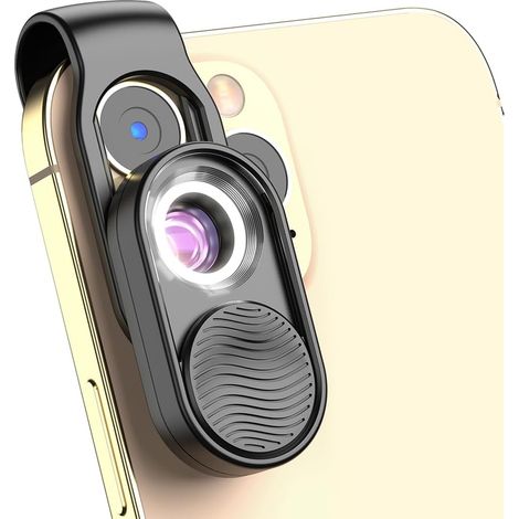 Nano-Handymikroskop mit 100-fachem Zoom und LED-Beleuchtung für Smartphones – Taschenmikroskop und Kameraobjektiv-Zubehör.