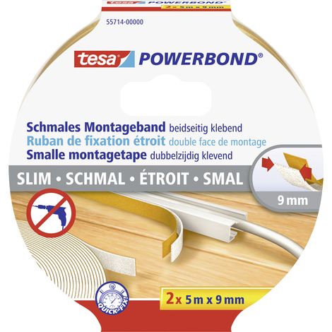 tesa SLIM 55714-00000-00 Montageband tesa® Powerbond Weiß (L x B) 5 m x 9 mm 2 St.