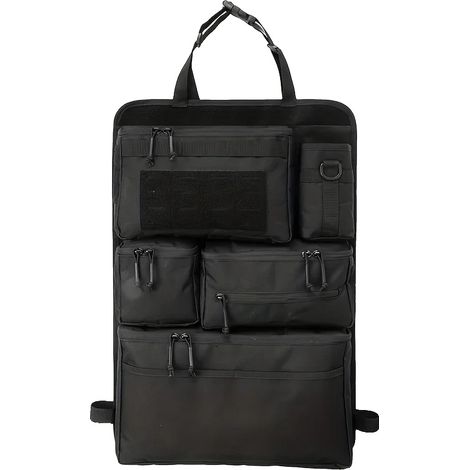 Organizer per sedile auto, design multi-tasche, materiale in poliestere resistente, nero (1/2)