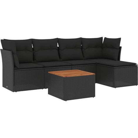 Set Divano da Giardino 6 pz con Cuscini Nero in Polyrattan vidaXL (1/5)