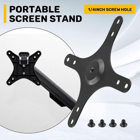 Plaque de fixation pour moniteur portable, trous de vis VESA 1/4 pouce, compatible avec les tailles 100x100mm et 75x75mm, kit de vis M4, support de montage mural. (1/5)