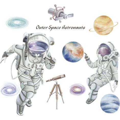 Stickers muraux cosmonautes de l'espace (Dimensions : 88 cm x 82 cm) (1/5)