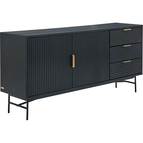 Credenza con 2 ante e 3 cassetti placcatura rovere e Metallo Nero e Dorato - SIRIOLA (1/4)