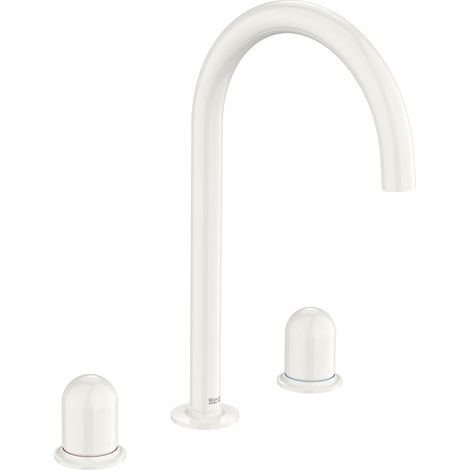 ROCA A5A3V3FP30 NU Grifo Bimando Lavabo con Manetas de Repisa Maneta Dome Blanco Brillo - ref: A5A3V3FP30