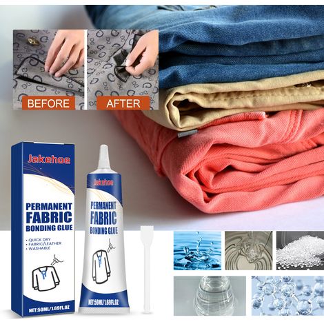 Colle transparente, imperméable, résistante à la chaleur et lavable pour denim et autres tissus - 50 ml + raclette (1/5)