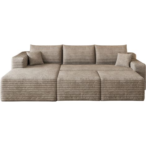 Sofá esquinero L de 241 cm, tejido de pana acanalada, color camel, estilo moderno minimalista (1/5)