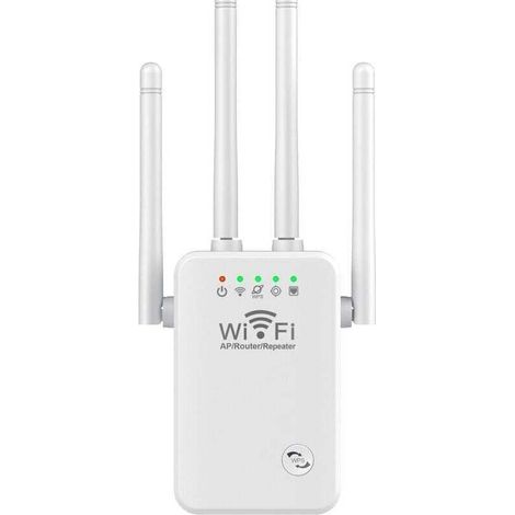 Repeteur WiFi sans fil 4 antennes 2.4G WiFi 300M Extender Amplificateur de signal longue portee Blanc