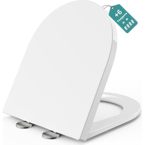 Abattant de WC avec système d'abaissement automatique, 430 x 360 mm, court en D, siège de toilette en forme de D, blanc, lunette de WC Soft Close (1/5)