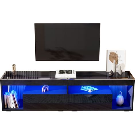 CHICFURN Mueble TV LED negro 180x40x46 cm para TV de hasta 70 pulgadas, 2 cajones, vidrio templado (1/5)