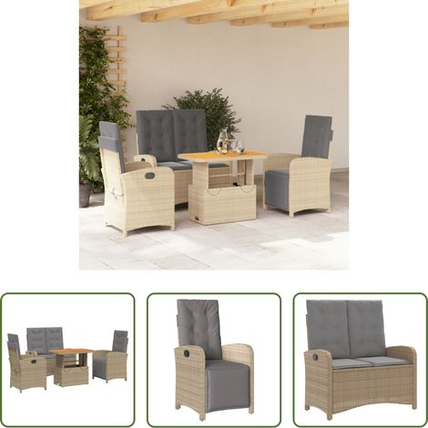 Gartenbank - 4-tlg. Garten-Essgruppe mit Kissen Beige Poly Rattan (1/5)