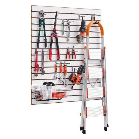 Werkzeugwand 1220x1220x18 mm, MDF-Garagen-Lamellenwand, weißer Wandorganizer, 11,3kg Tragkraft Lamellenwandpaneel mit Kupplungsstruktur & DIY-Zuschnitt, geeignet für Lagerung & Präsentation (1/5)
