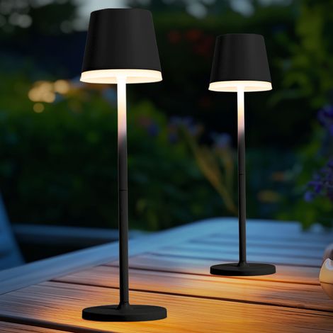 2er Set Solarleuchte LED Tischlampe Außenleuchte anthrazit Gartenleuchte Terrassenlampe, Metall Kunststoff satiniert, spritzwassergeschützt Akku, 50Lm warmweiß, H 41 cm