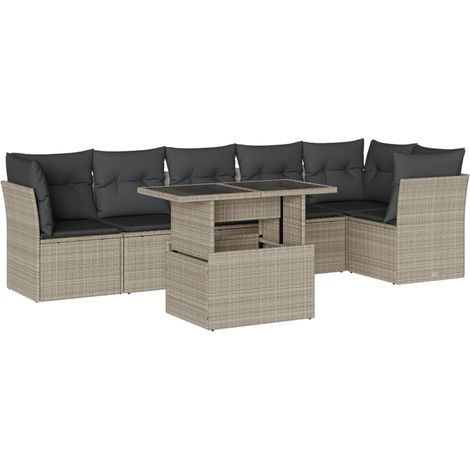 vidaXL Set Divani da Giardino 7pz con Cuscini Grigio Chiaro Polyrattan (1/5)