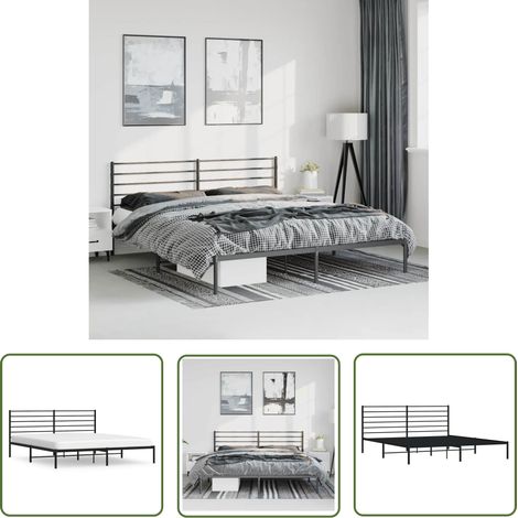The Living Store Bettgestell mit Kopfteil Metall Schwarz 193x203 cm - Betten Gestell - Doppelbett - Metallbett - Schwarzes Bett - Boxspringbettfundament (1/5)