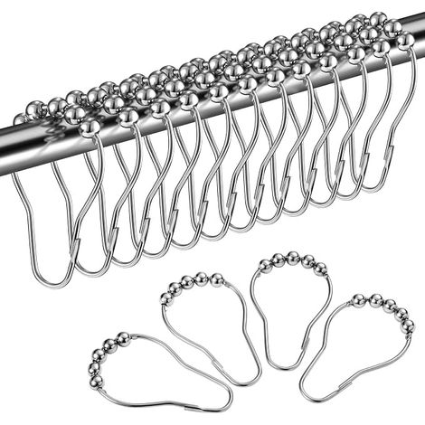Juego de 24 anillas para cortina de ducha de acero inoxidable con sistema deslizante para cortina de ducha, 12 ganchos individuales, 69 x 39 mm (1/5)