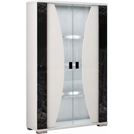 Vitrine 2 portes + Led blanche et aspect marbre noir - TAHOE (1/5)