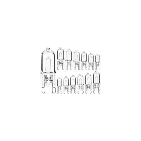 Packung mit 12 G9-Halogenlampen mit klarem Sockel, dimmbar, 25 W, 230 V, warmweiß, für Backöfen, Mikrowellen, Herde, Deckenleuchten [Energieklasse G] (1/5)