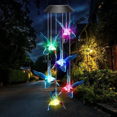 Solar Windspiel mit LED - Mehrfarbiger Gartenschmuck - Geschenk für Mama - Blau