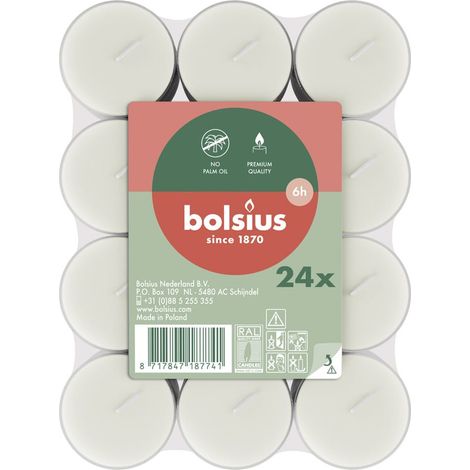 Bolsius Teelichte 24er Flatpack 6 Stunden transparenter Cup weiß Teelicht (1/2)