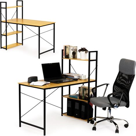 Computertisch aus holz mit loft regalen
