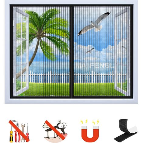 Moustiquaire Fenêtre Magnétique, Auto-Adhésif Rideau en Maille Moustiquaire Porte Magnétique, Fermeture Automatique, pour Fenêtre Portes-Black-A 47x47inch(120x120cm) Moustiquaire de fenêtre (1/4)