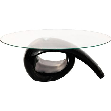 Table basse de salon salle à manger design noir verre 115 x 64 cm