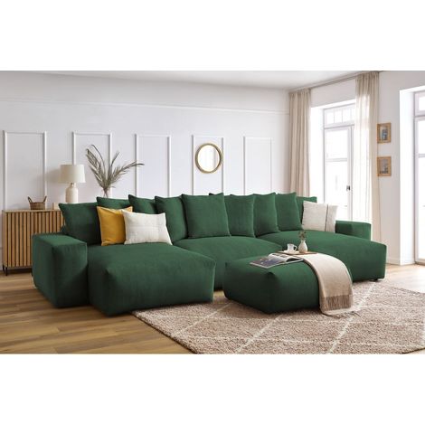 BOBOCHIC - Canapé panoramique convertible coffre VOLTAIRE avec pouf Panoramique  Vert (1/5)