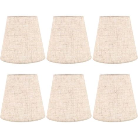 Juego de 6 mini pantallas de lámpara de lino natural con clips para lámparas de araña y apliques de pared, una solución versátil para la iluminación de interiores. (1/4)