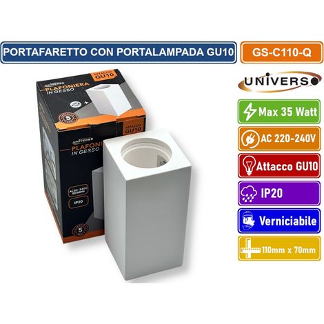 UNIVERSO GS-C110-Q PORTAFARETTO QUADRATE IN GESSO VERNICIABILE A MONTAGGIO SUPERFICIALE PER LAMPADINE GU10 e GU5.3 (1/4)