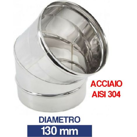 CURVA INOX APERTA GOMITO 45° PER CANNA FUMARIA TUBI STUFA PELLET CAMINO 24428V 130 (23002)