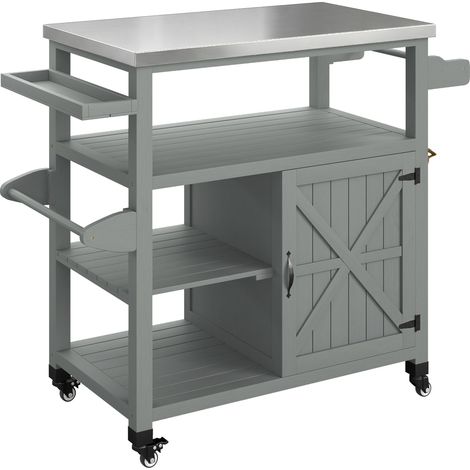 Desserte jardin chariot barbecue sur roulettes 107 x 49.5 x 92.5 cm rangement optimisé mobile contemporain en bois gris (1/5)