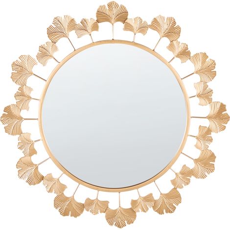Espejo decorativo glamuroso redondo 60 cm hojas de árbol de ginkgo sala de estar pasillo dorado Codolet