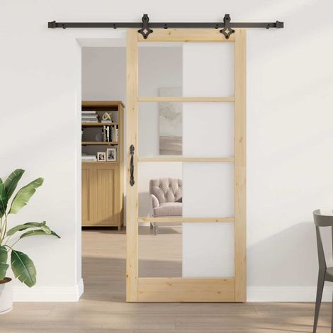 Puerta Corrediza ORKDAL Marrón 93 x 211 cm Madera y metal