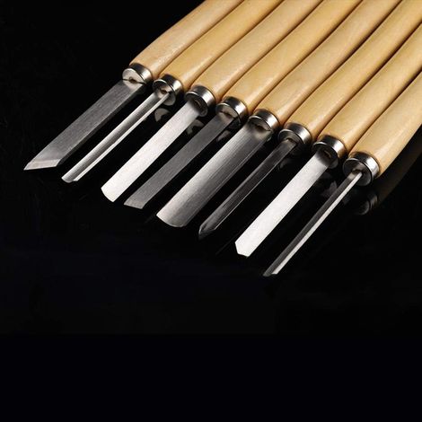 Ensemble de 8 outils de tournage sur bois : ciseaux à bois, outils de sculpture et de bricolage. (1/5)