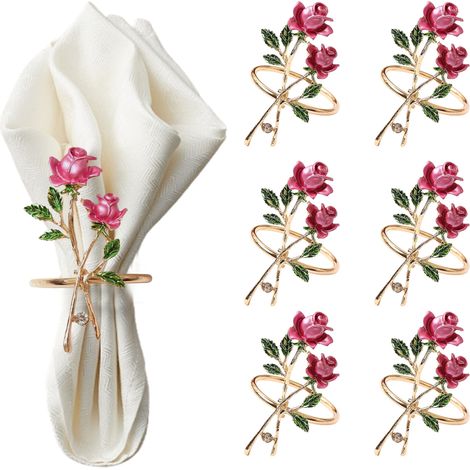 Valentines day napkin anneau décoratif rose pour décoration de table anniversaire de mariage, pour les fêtes et événements (1/5)