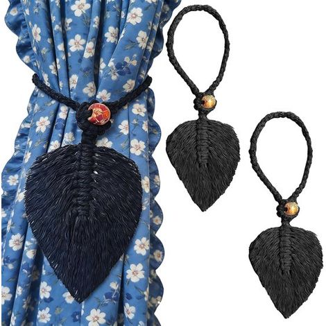 Juego de 2 alzapaños de cortina estilo boho，natural，madera，negro (1/5)
