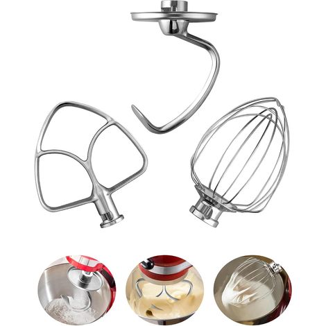 Mixeraufsatz – 3-teilig – Edelstahl – Schneebesen, Knethaken, Spatel – für KitchenAid 4,5–5 QT (1/5)