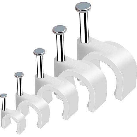 500 fascette per cavi con chiodi in acciaio, bianche, per cavi da 4 mm, 5 mm, 6 mm, 8 mm e 10 mm. Fascette per cavi da parete, clip per cavi, fascette per fissaggio a parete. - AquaForge (1/5)