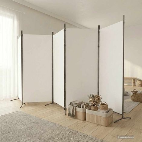 vidaXL Divisorio a 5 Pannelli Bianco 433x180 cm Tessuto
