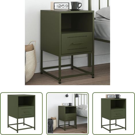 Meuble industriel - Table de chevet vert olive 36x39x60,5 cm acier (1/5)