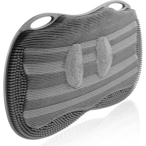 Tapis de Douche en Silicone Pour Frotter Les Pieds, Grand Tapis de Douche Avec Ventouses Antidérapantes et Brosse pour Nettoyer, Exfolier et Masser Les Pieds Sans Se Pencher (Gris) (1/5)