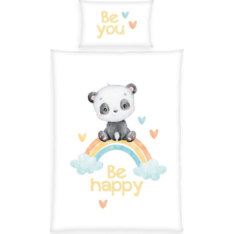 Parure de Lit en Flanelle Panda Arc-en-Ciel, Taie d'Oreiller 40 x 60 cm avec Rabat, Housse de couette 100 x 135 cm avec fermeture à boutons, Coton (1/3)